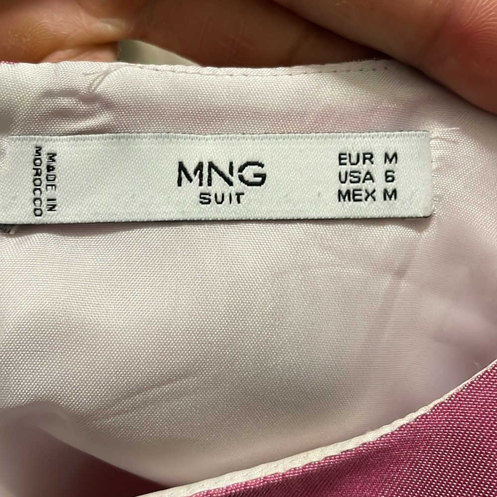 Mango Pink Asymmetrical Ruffle Top w/ white stripes Woman’s 6 - Picture 6 of 7